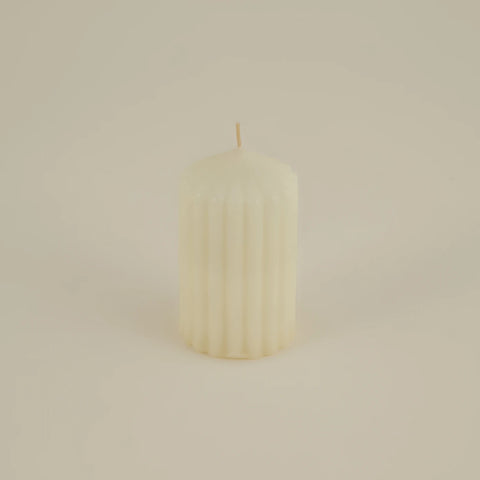 Karaca Home Stripped Pillar Candle, 7x12cm, Ecru