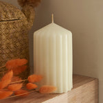 Karaca Home Stripped Pillar Candle, 7x12cm, Ecru