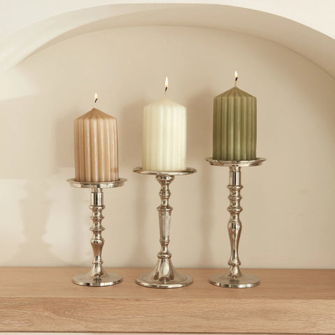 Karaca Home Stripped Pillar Candle, 7x12cm, Ecru