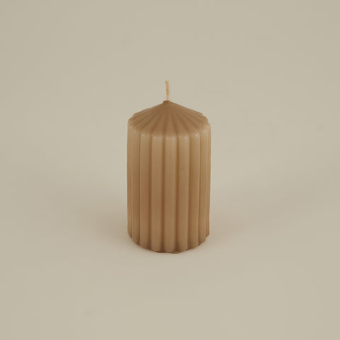 Karaca Home Stripped Pillar Candle, 7x12cm, Light Brown