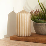 Karaca Home Stripped Pillar Candle, 7x12cm, Light Brown