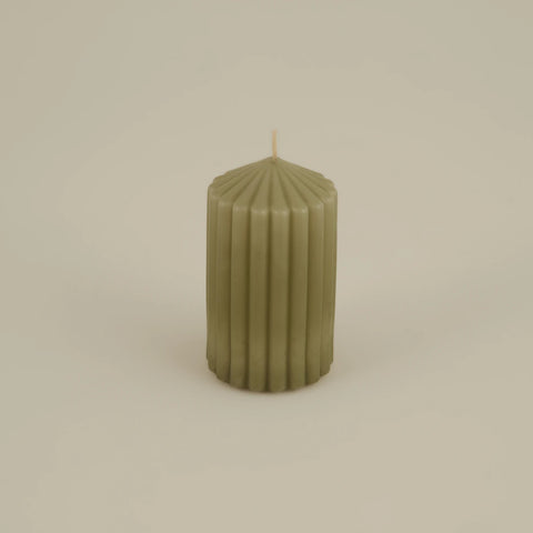 Karaca Home Stripped Pillar Candle, 7x12cm, Green