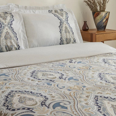 Karaca Lemy 100% Cotton Satin Duvet Cover Set, Single, Blue