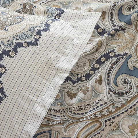 Karaca Lemy 100% Cotton Satin Duvet Cover Set, Single, Blue