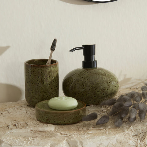 Karaca Home Olivia 3-Piece Bathroom Accessory Set, Olive Green