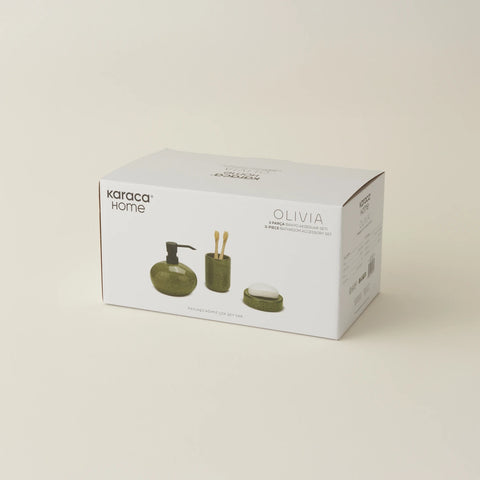 Karaca Home Olivia 3-Piece Bathroom Accessory Set, Olive Green