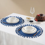 Karaca Lionel Fringed Placemat, 2 Piece, 38cm, Navy