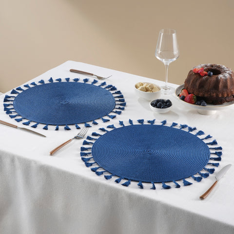 Karaca Lionel Fringed Placemat, 2 Piece, 38cm, Navy