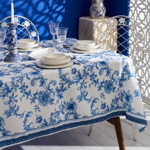 Karaca Home Rosairo Tablecloth, 150cmx220cm, Blue White