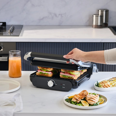Homend Grilliant 1366UK 2-in-1 Electric Grill & Sandwich Maker 2000 W Compact Contact Grill | 180° Open BBQ Surface, 2000W, Inox