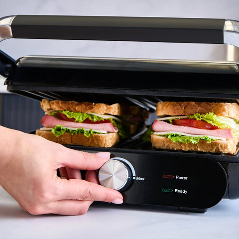 Homend Grilliant 1366UK 2-in-1 Electric Grill & Sandwich Maker 2000 W Compact Contact Grill | 180° Open BBQ Surface, 2000W, Inox