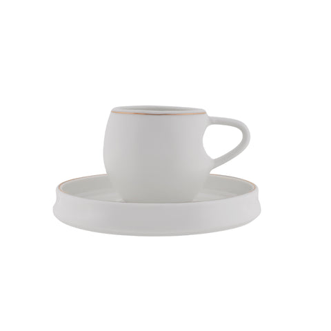 Karaca Streamline Sunset 12-Piece Porcelain Espresso Turkish Coffee Cup Set for 6 People, 100ml, White