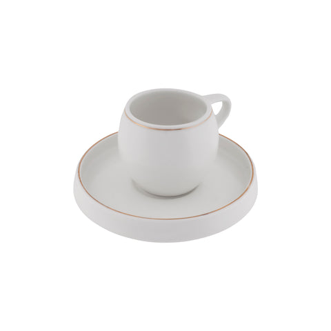 Karaca Streamline Sunset 12-Piece Porcelain Espresso Turkish Coffee Cup Set for 6 People, 100ml, White