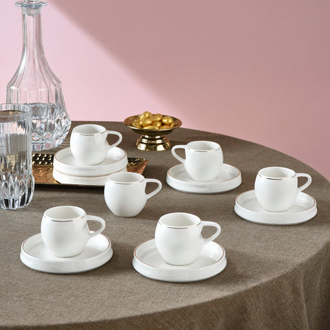 Karaca Streamline Sunset 12-Piece Porcelain Espresso Turkish Coffee Cup Set for 6 People, 100ml, White