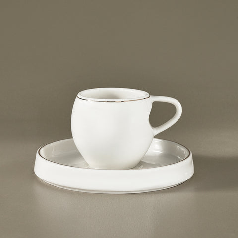 Karaca Streamline Sunset 12-Piece Porcelain Espresso Turkish Coffee Cup Set for 6 People, 100ml, White