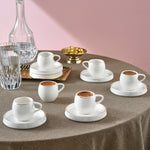 Karaca Streamline Sunset 12-Piece Porcelain Espresso Turkish Coffee Cup Set for 6 People, 100ml, White