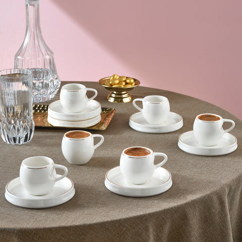 Karaca Streamline Sunset 12-Piece Porcelain Espresso Turkish Coffee Cup Set for 6 People, 100ml, White