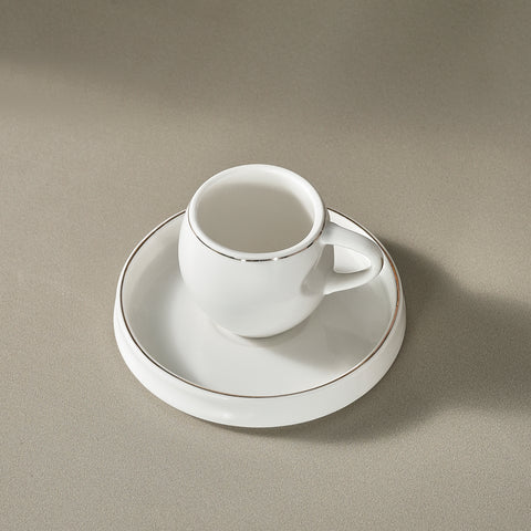 Karaca Streamline Sunset 12-Piece Porcelain Espresso Turkish Coffee Cup Set for 6 People, 100ml, White