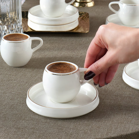Karaca Streamline Sunset 12-Piece Porcelain Espresso Turkish Coffee Cup Set for 6 People, 100ml, White