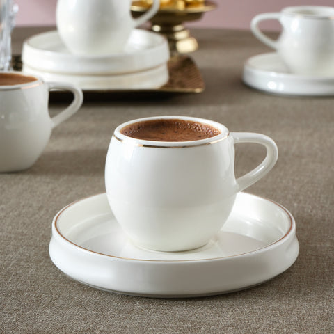 Karaca Streamline Sunset 12-Piece Porcelain Espresso Turkish Coffee Cup Set for 6 People, 100ml, White