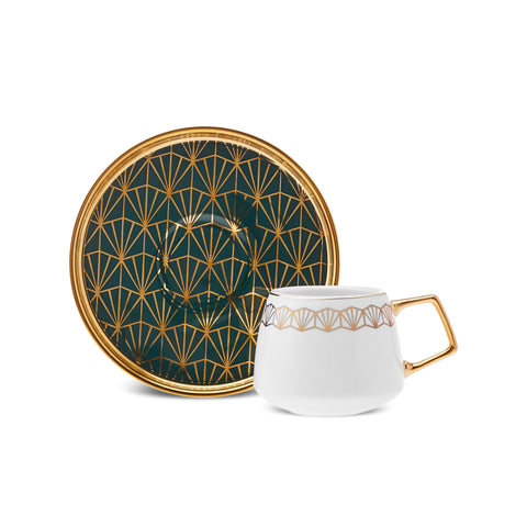 Karaca Verde 12-Piece Porcelain Espresso Turkish Coffee Cup Set for 6 People, 100ml, Multi