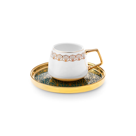 Karaca Verde 12-Piece Porcelain Espresso Turkish Coffee Cup Set for 6 People, 100ml, Multi