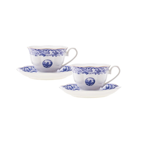 Karaca Blue Odyssey 4-Piece Porcelain Tea Cup Set for 2 People, 220ml, Blue