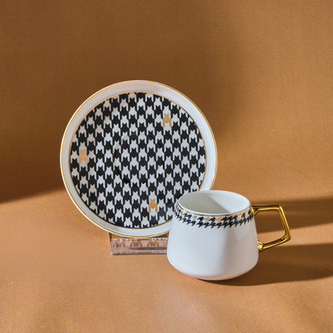 Karaca Kazayagı 4-Piece Porcelain Espresso Turkish Coffee Cup Set for 2 People, 90ml, Black