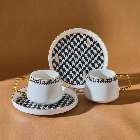 Karaca Kazayagı 4-Piece Porcelain Espresso Turkish Coffee Cup Set for 2 People, 90ml, Black