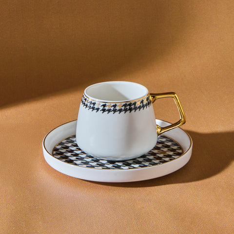 Karaca Kazayagı 4-Piece Porcelain Espresso Turkish Coffee Cup Set for 2 People, 90ml, Black