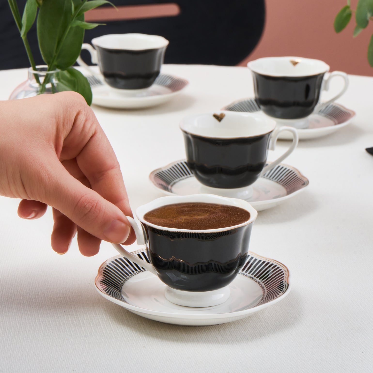 Karaca Piraye 12 Piece Porcelain Espresso Turkish Coffee Cup Set for 6