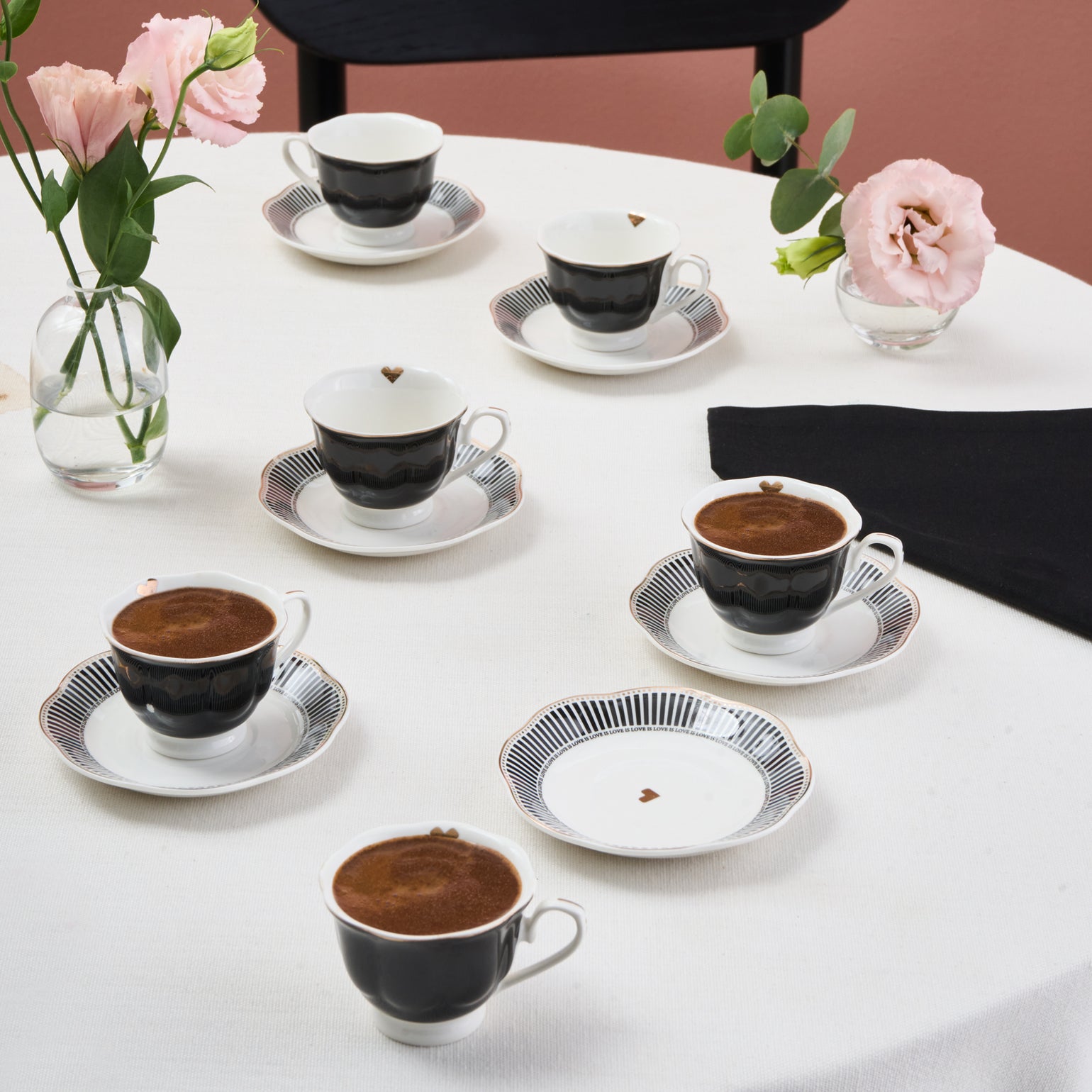 Karaca Piraye 12 Piece Porcelain Espresso Turkish Coffee Cup Set for 6