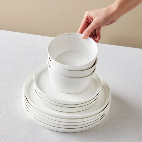 Karaca Salvare 18-Piece Bone China Dinner Set for 6 People, White