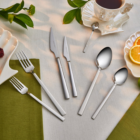 Karaca New Davina 84-Piece Stainless Steel Cutlery Set for 12 People, Platin