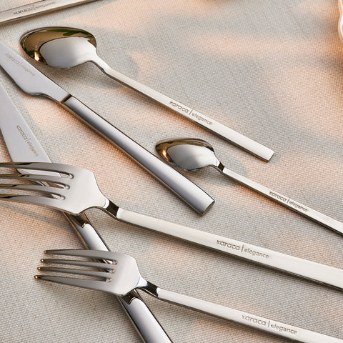 Karaca New Davina 84-Piece Stainless Steel Cutlery Set for 12 People, Platin