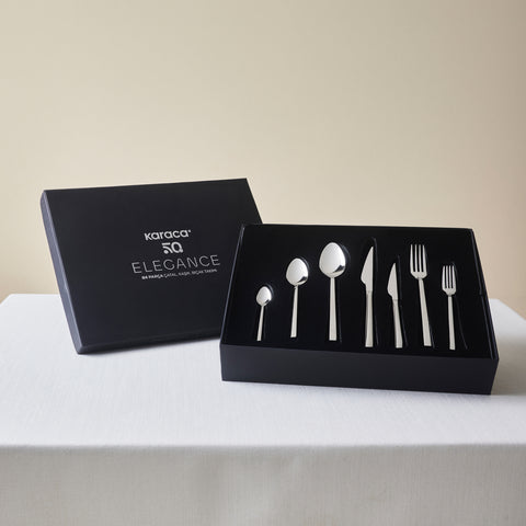 Karaca New Davina 84-Piece Stainless Steel Cutlery Set for 12 People, Platin