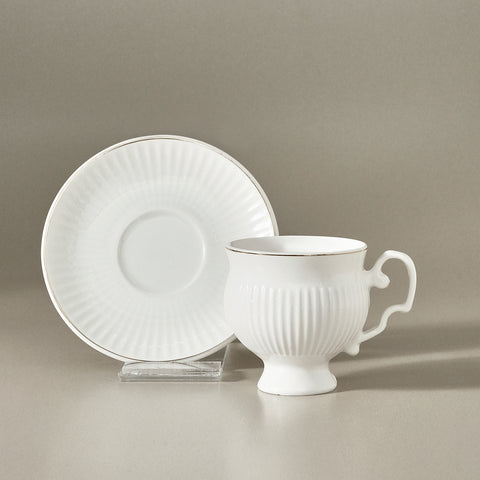 Karaca Malta 12-Piece Porcelain Espresso Turkish Coffee Cup Set for 6 People, 100ml, White Gold