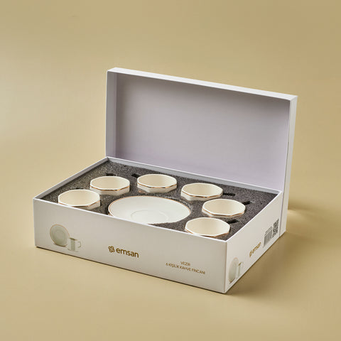 Karaca Vezir 12-Piece Bone China Turkish Coffee Cup Set for 6 People, 80ml, White