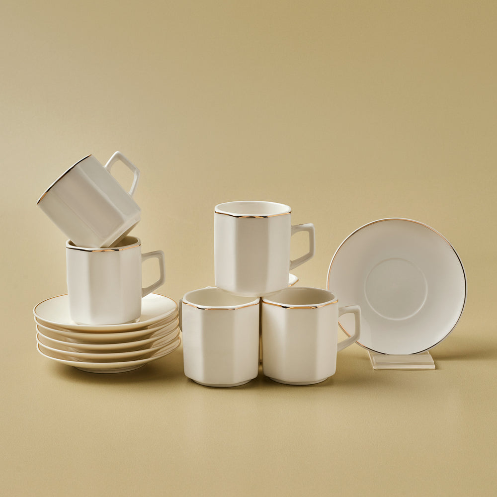 Karaca Vezir 12-Piece Bone China Turkish Coffee Cup Set for 6 People, 80ml, White