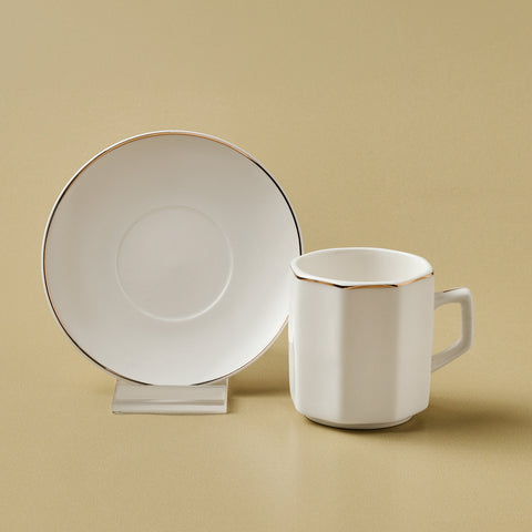 Karaca Vezir 12-Piece Bone China Turkish Coffee Cup Set for 6 People, 80ml, White