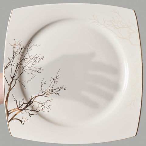 Karaca Square Bone China Autumn 53-Piece Dinner Set for 12 People, White