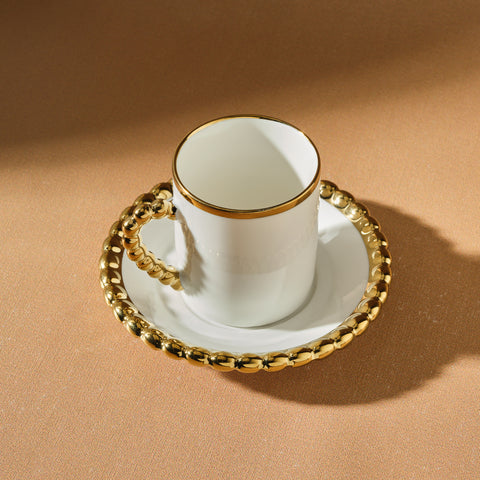 Karaca Boncuk 12-Piece Bone China Espresso Turkish Coffee Cup Set for 6 People, 80ml, White