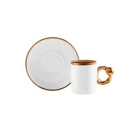 Karaca Heart-Shaped 12-Piece Bone China Espresso Turkish Coffee Cup Set for 6 People, 80ml, White