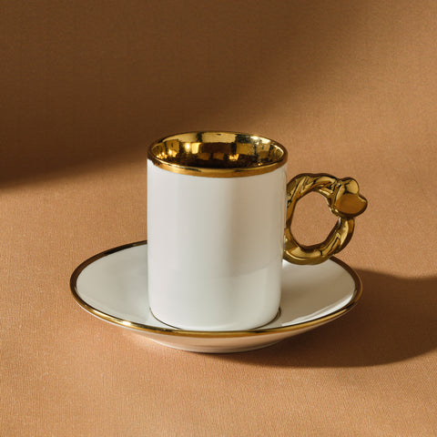 Karaca Heart-Shaped 12-Piece Bone China Espresso Turkish Coffee Cup Set for 6 People, 80ml, White