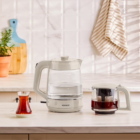 Karaca Glass Tea XL 2-in-1 Glass Tea Maker & Kettle, Starlight