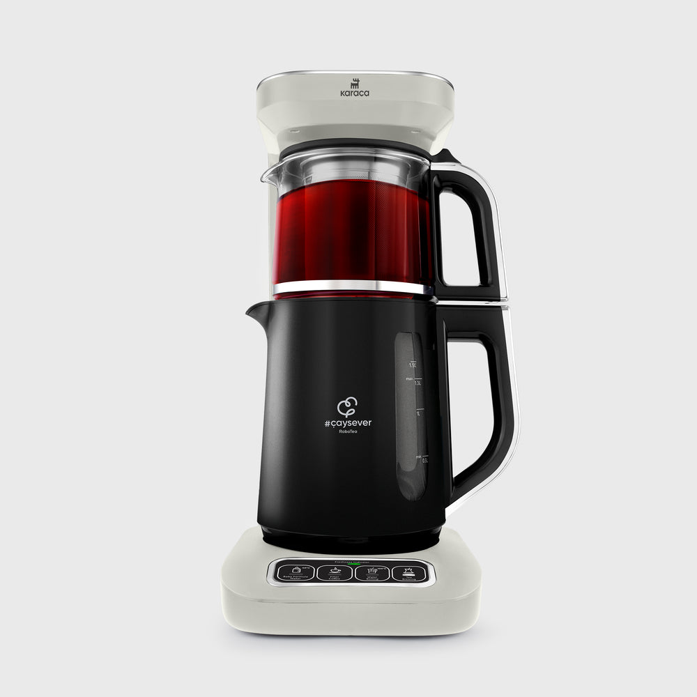 Karaca Caysever Robotea Pro 4 in 1 Talking Automatic Tea Maker Kettle and Filter Coffee Maker, 2500W, Starlight