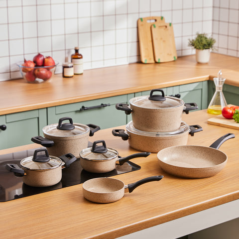 Karaca Vincent Biogranite 12-Piece Cookware Set, Brown Black