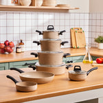 Karaca Vincent Biogranite 12-Piece Cookware Set, Brown Black