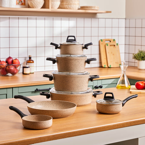 Karaca Vincent Biogranite 12-Piece Cookware Set, Brown Black