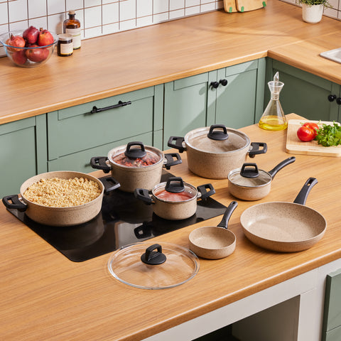 Karaca Vincent Biogranite 12-Piece Cookware Set, Brown Black